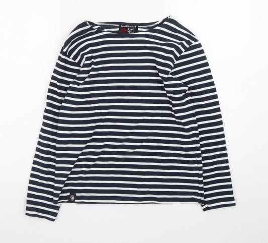 Breizh Ocean Women's Blue Striped Long Sleeve Boat Neck Cotton Top M