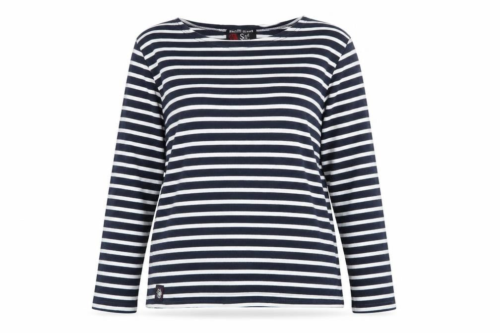 Breizh Ocean Women's Blue Striped Long Sleeve Boat Neck Cotton Top M