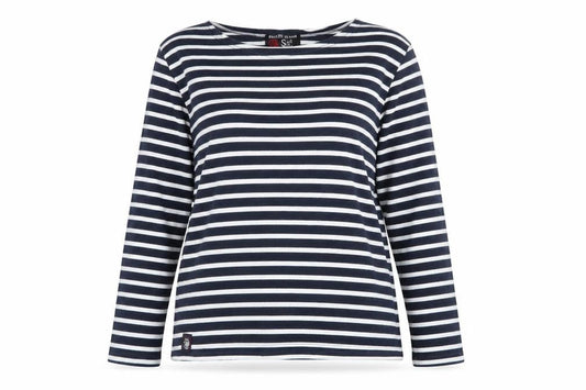 Breizh Ocean Women's Blue Striped Long Sleeve Boat Neck Cotton Top M