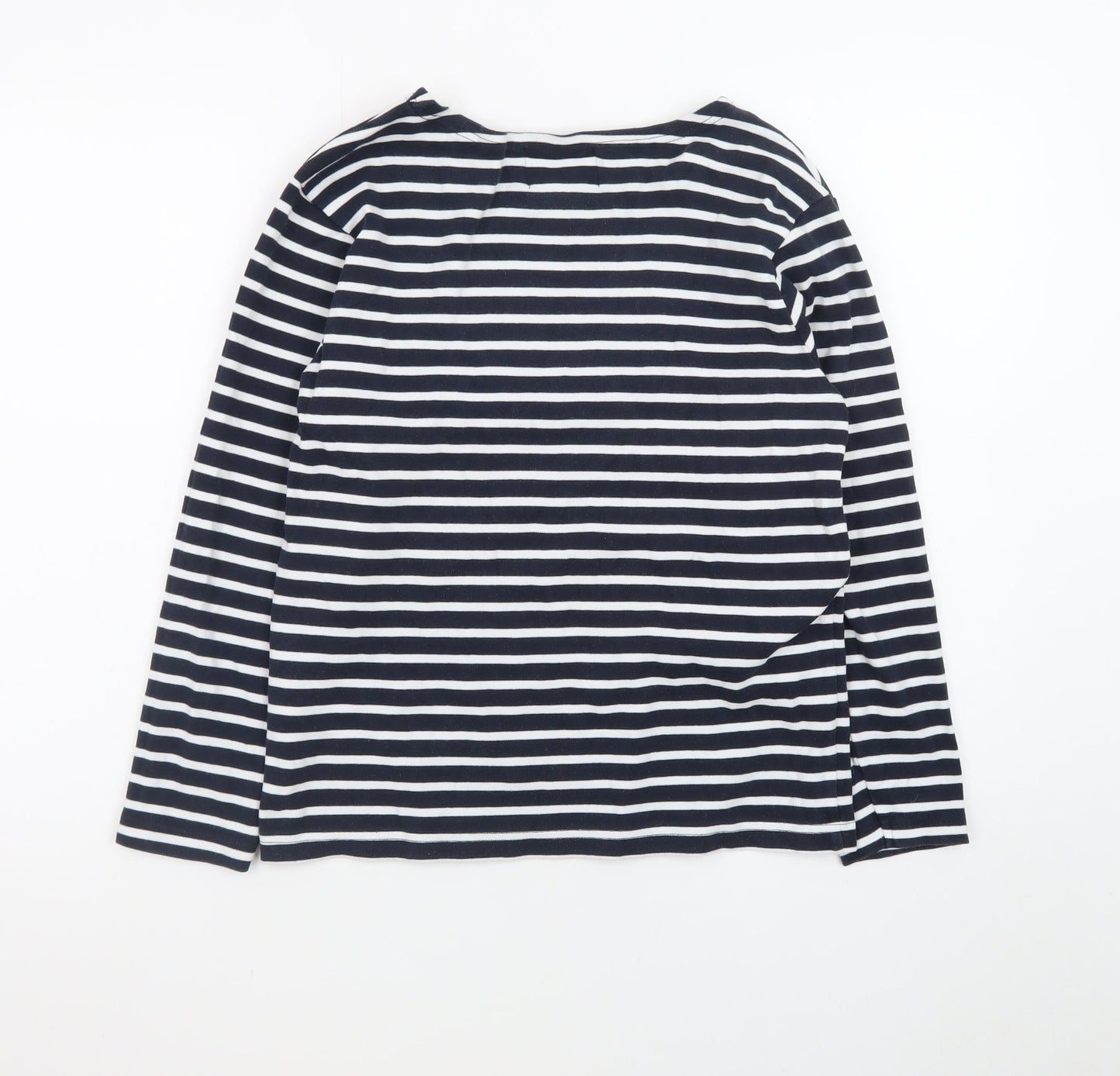 Breizh Ocean Women's Blue Striped Long Sleeve Boat Neck Cotton Top M