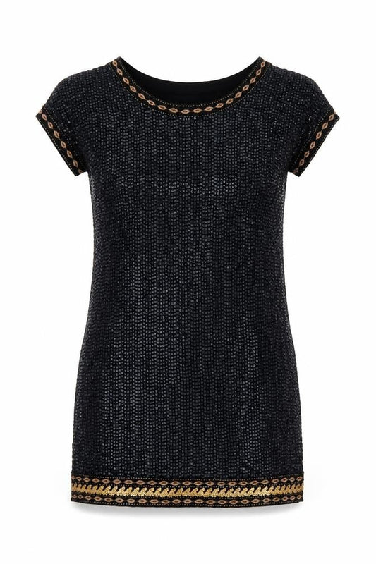 Monsoon Women Black Sequin Shift Dress Size 10 Short Sleeve Party