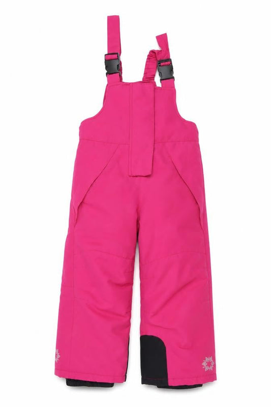 Front view of Civil Pro girls’ pink ski salopettes waterproof winter snow trousers 2-4 years