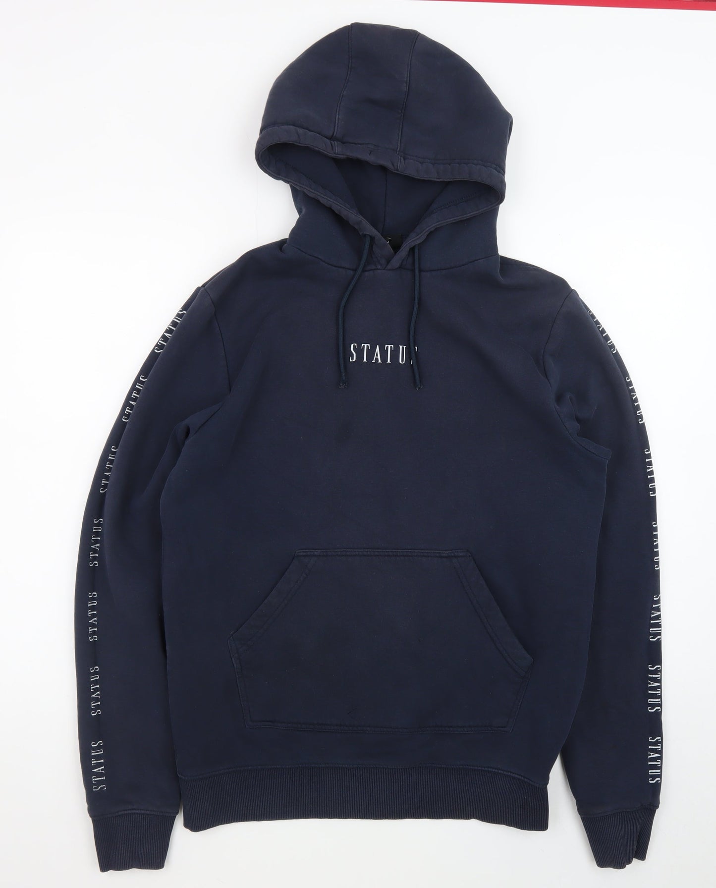 Status Men's Blue Pullover Hoodie L Fleece Graphic Logo Hooded Top