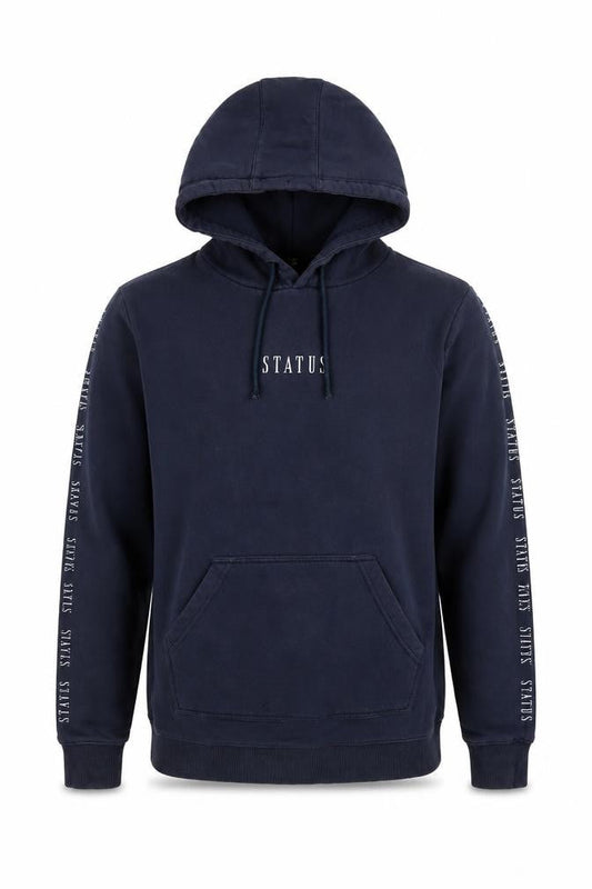 Status Men's Blue Pullover Hoodie L Fleece Graphic Logo Hooded Top