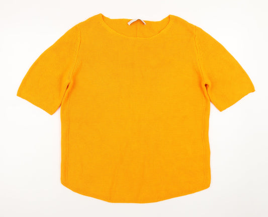 Oui Women's Orange Cotton Knit Short Sleeve Jumper Size 10