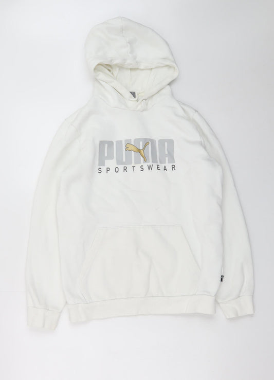 Puma Men’s White Pullover Hoodie S Logo Fleece Sportswear
