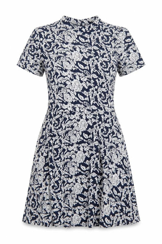 Front view of Atmosphere women’s blue floral fit & flare dress, size UK 12