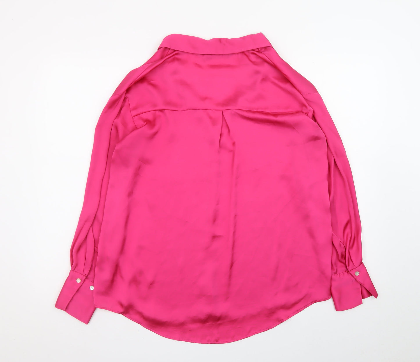 Zara Women Pink Satin Collared Long Sleeve Blouse Size 12