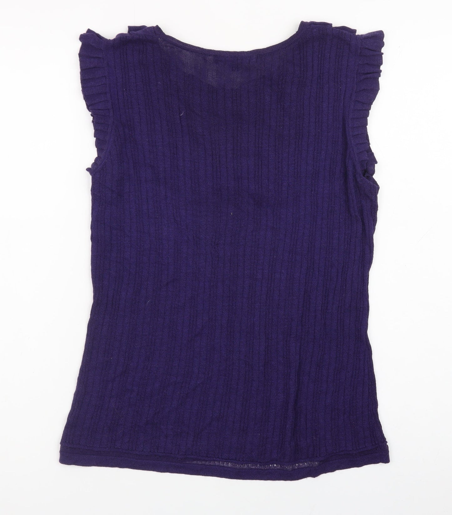 French Connection Women Purple Ruffle Sleeveless Ribbed Knit Top Size L