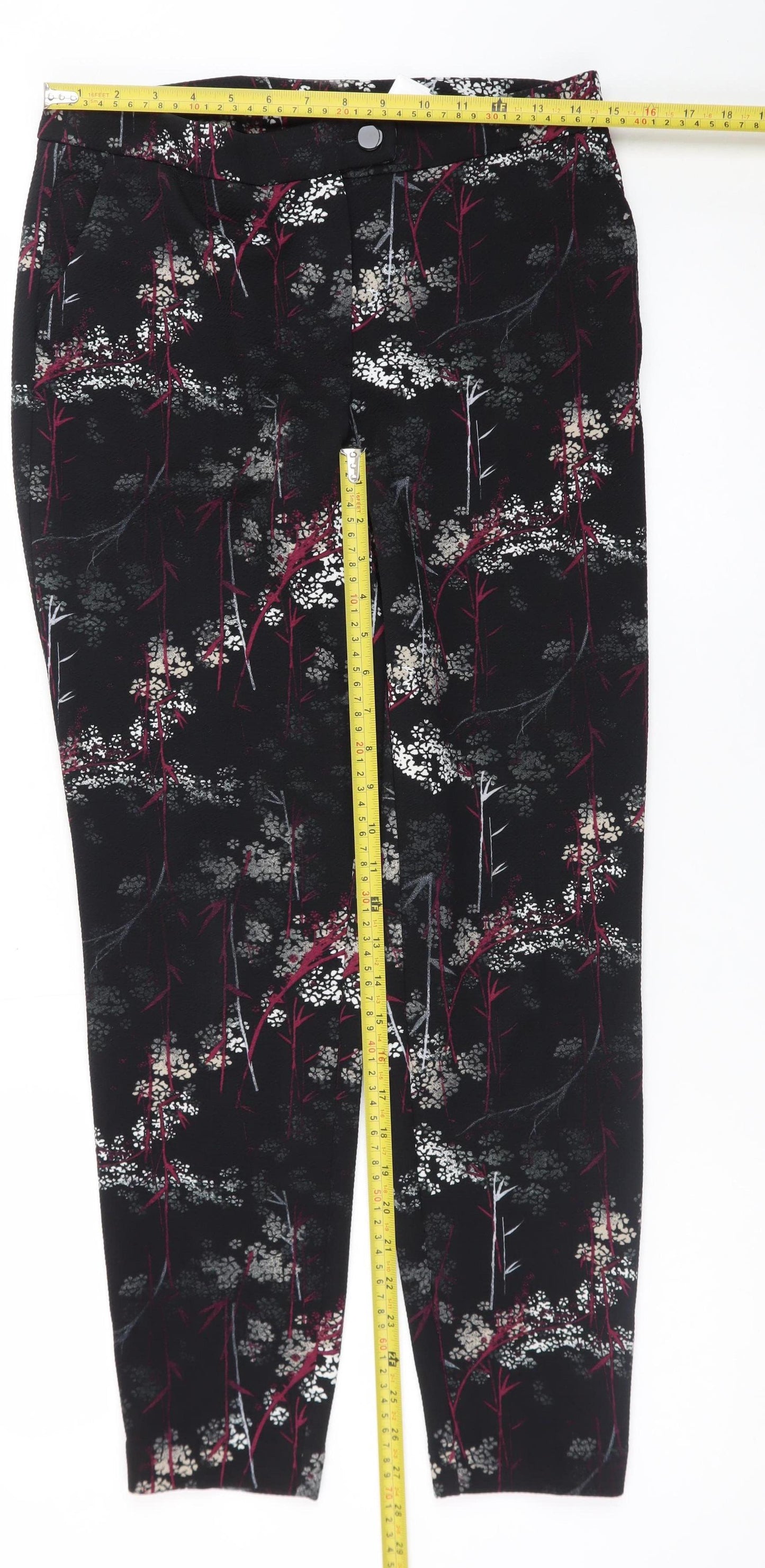 Next Women’s Black Floral Slim Trousers UK 10 Polyester Stretch