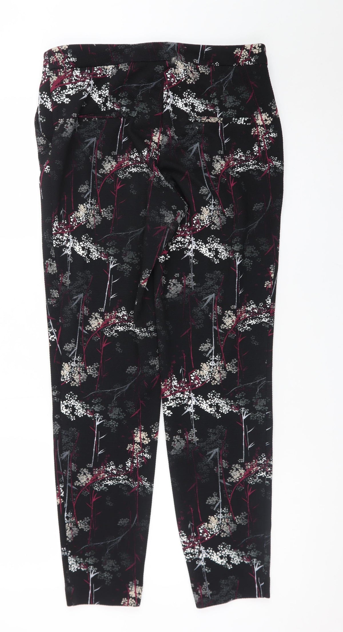 Next Women’s Black Floral Slim Trousers UK 10 Polyester Stretch