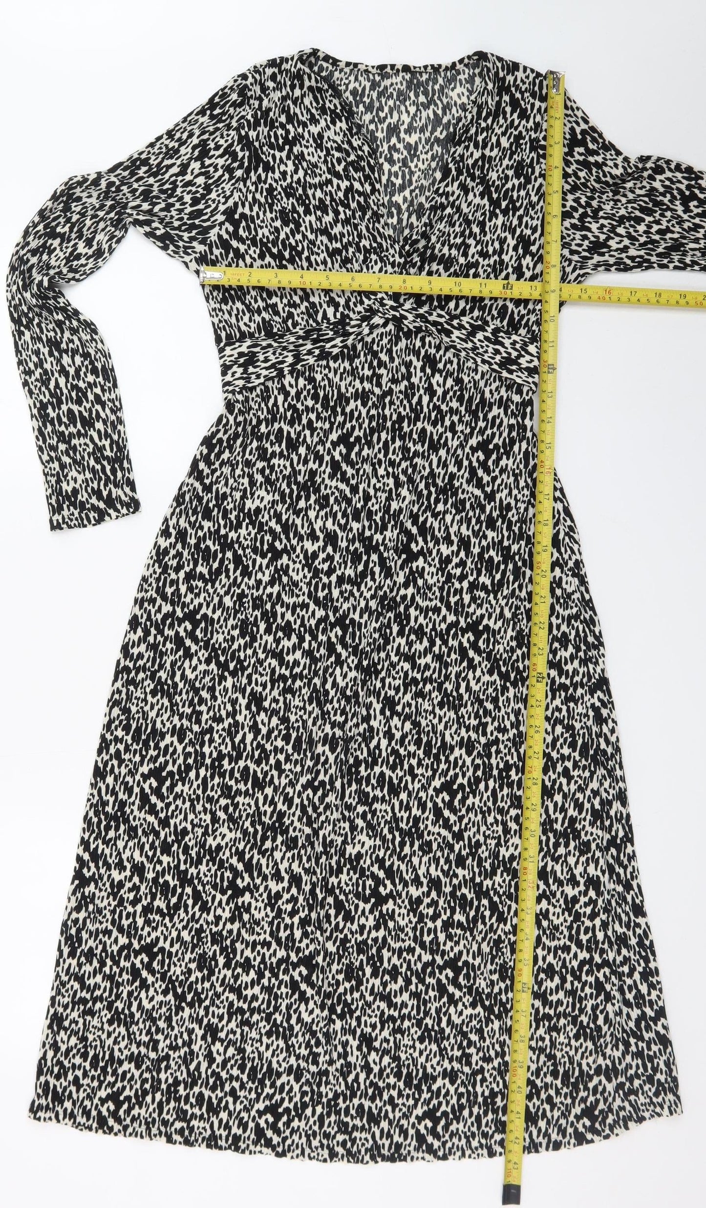 F&F Women's Black Animal Print A-Line Knee Length Dress Size 10