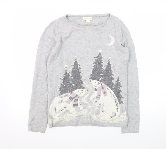 Monsoon Women's Grey Christmas Polar Bear Jumper Size 10