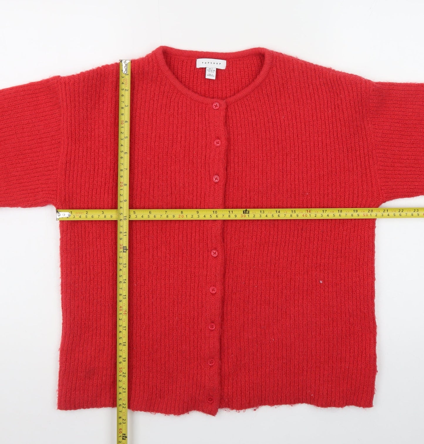 Topshop Women Red Cardigan Small Wool Blend Long Sleeve Knit