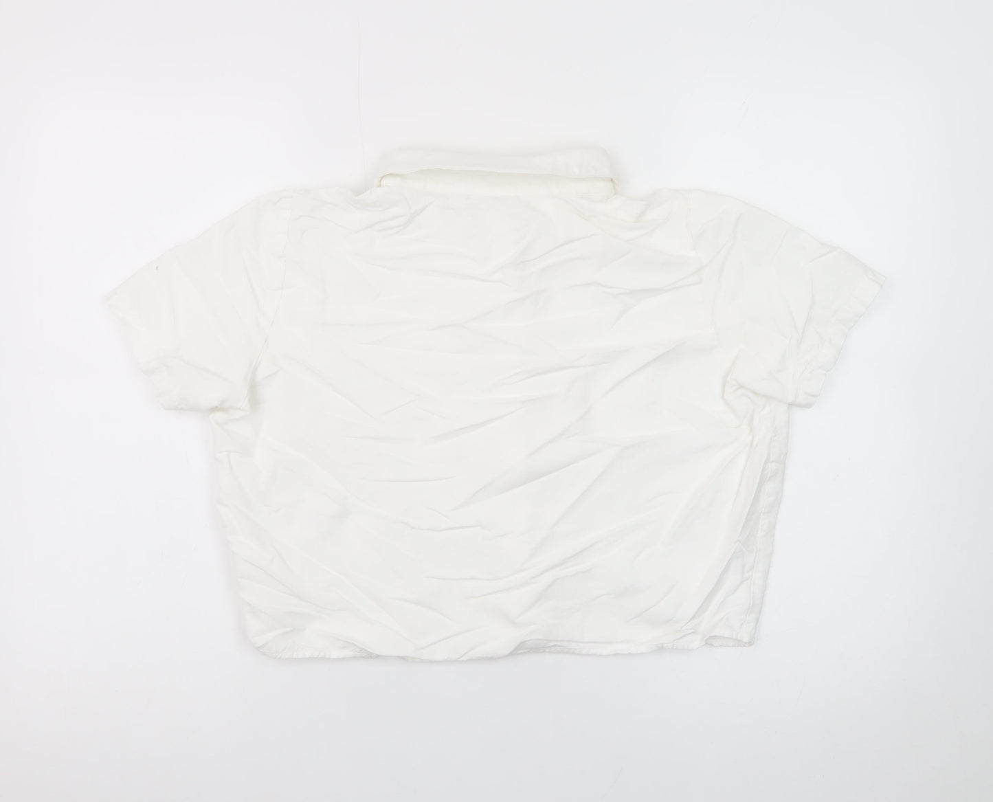 Vila Women’s White Cropped Button-Up Short Sleeve Shirt Size 12