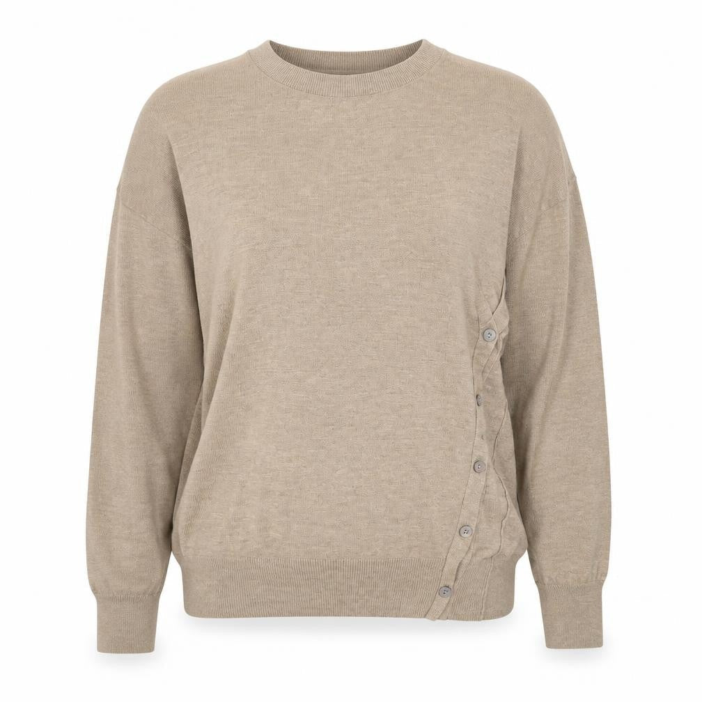 Zara Women’s Beige Crew Neck Button Pullover Jumper Size 12