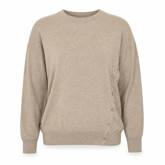 Zara Women’s Beige Crew Neck Button Pullover Jumper Size 12