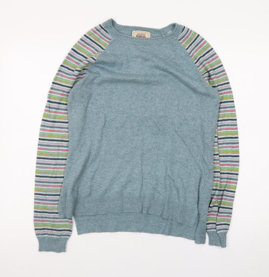 Arabella & Addison Womens Blue Striped Sleeve Crew Neck Jumper Size 12