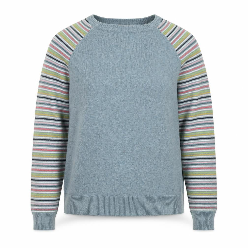 Arabella & Addison Womens Blue Striped Sleeve Crew Neck Jumper Size 12