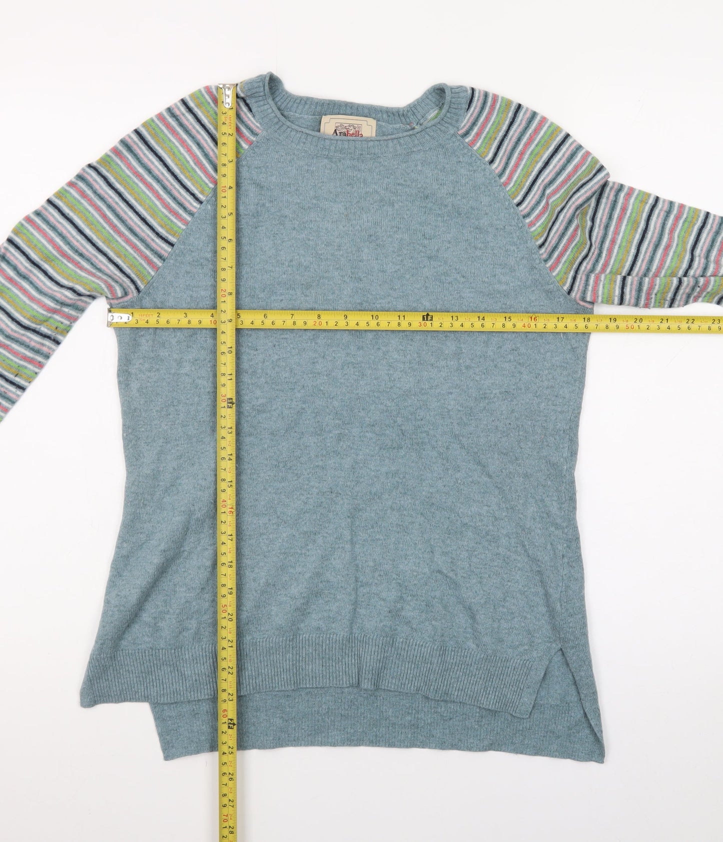 Arabella & Addison Womens Blue Striped Sleeve Crew Neck Jumper Size 12