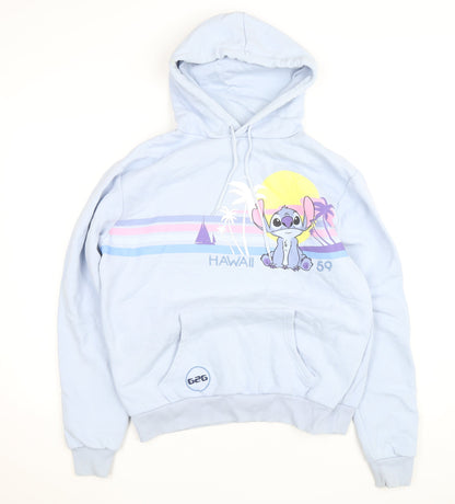 Front view of Disney girls’ blue stitch hawaii pullover hoodie m regular fit fleece