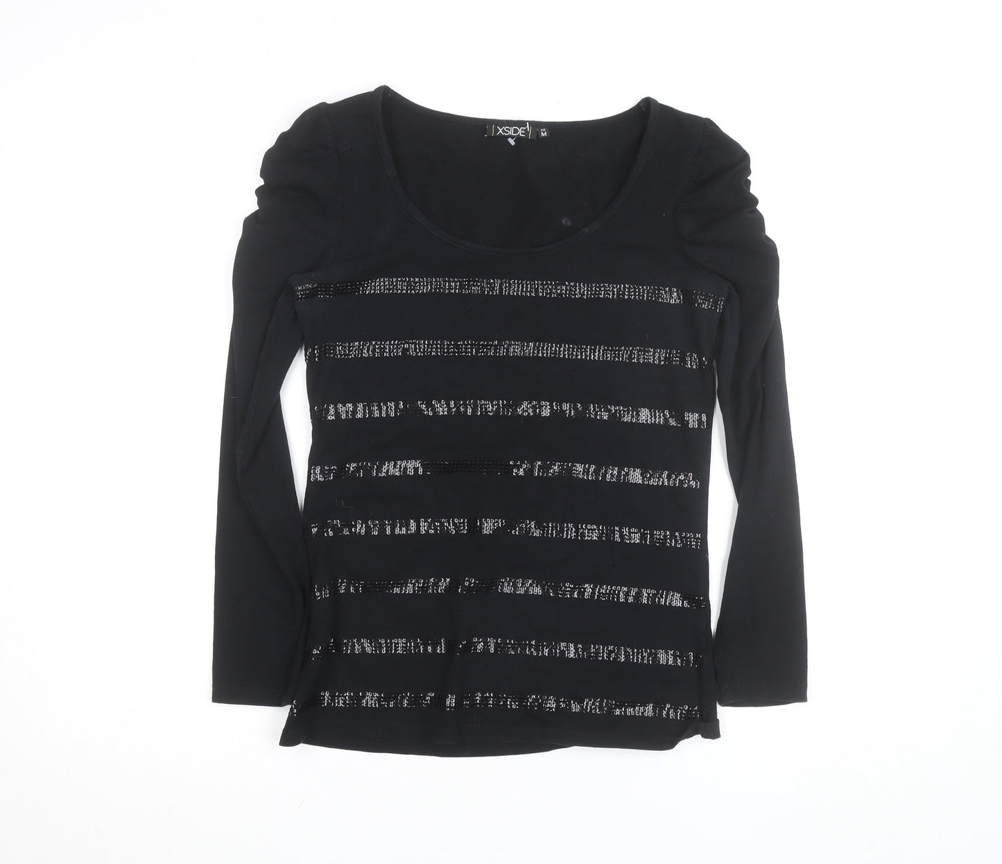 XSIDE Women's Black Sequin Stripe Long Sleeve T-Shirt Size M