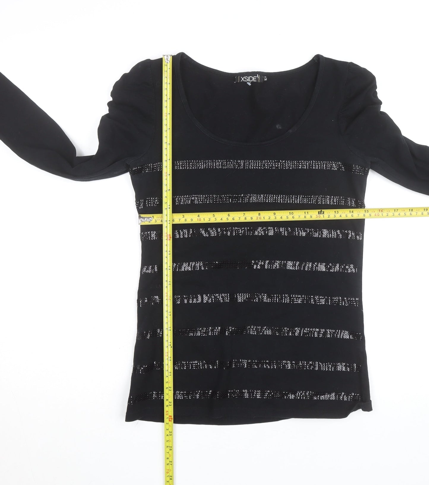 XSIDE Women's Black Sequin Stripe Long Sleeve T-Shirt Size M