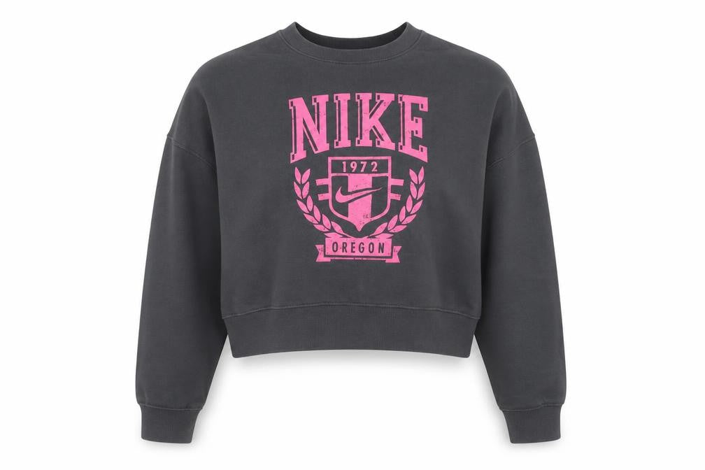 Nike Womens Grey Pink Logo Crew Neck Pullover Sweatshirt M