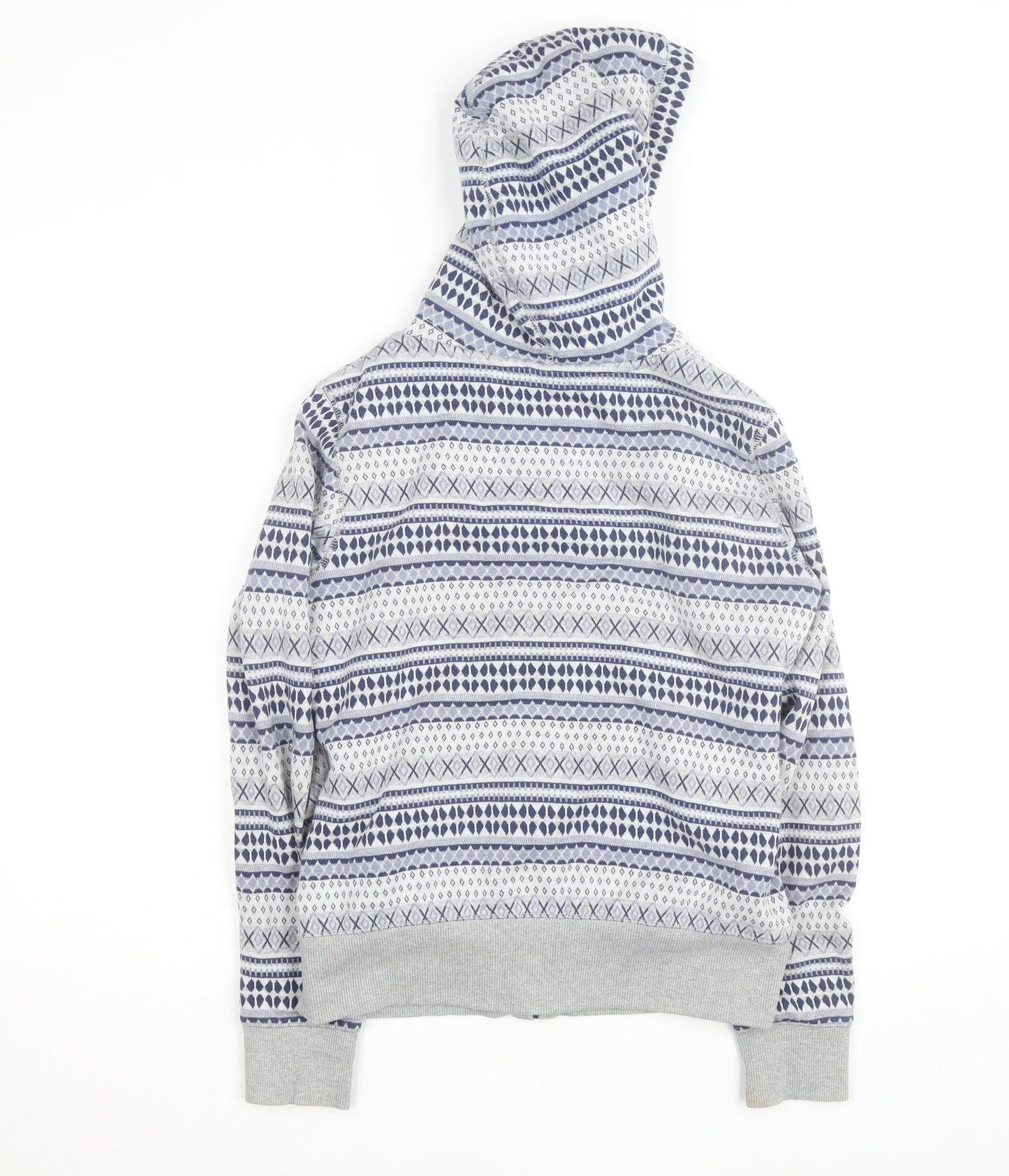 H&M Girls Grey Fair Isle Full Zip Hooded Lined Hoodie Size L