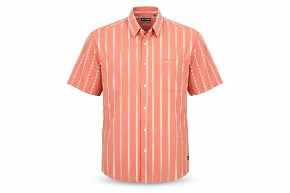 Meantime Mens Orange Striped Short Sleeve Cotton Button-Up Shirt L