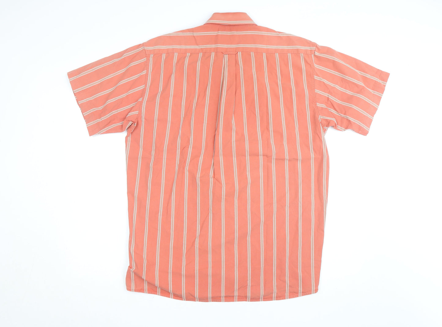 Meantime Mens Orange Striped Short Sleeve Cotton Button-Up Shirt L