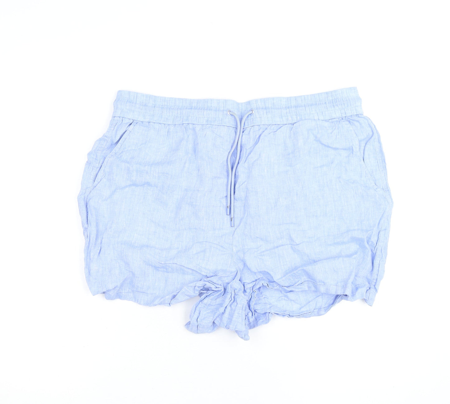 Next Women Blue Linen Drawstring Casual Shorts Size 16