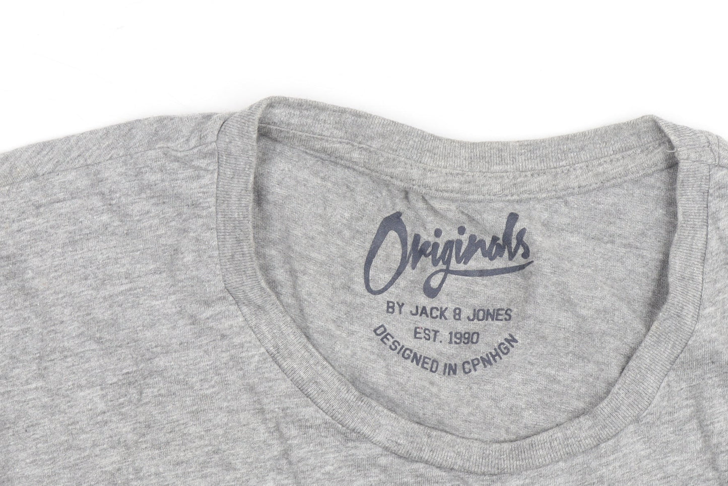 Jack & Jones Men's Grey Graphic Print Crew Neck T-Shirt Size L