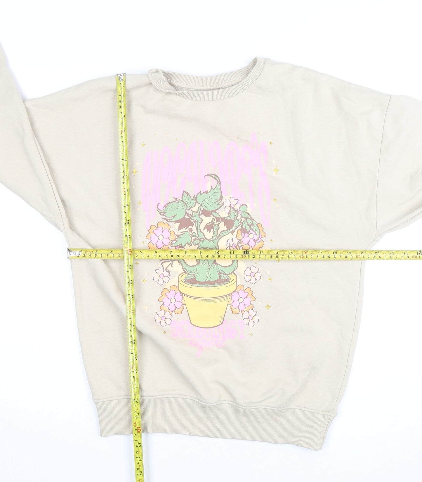 Harry Potter Women Beige Mandrake Print Pullover Sweatshirt Size S 8-10