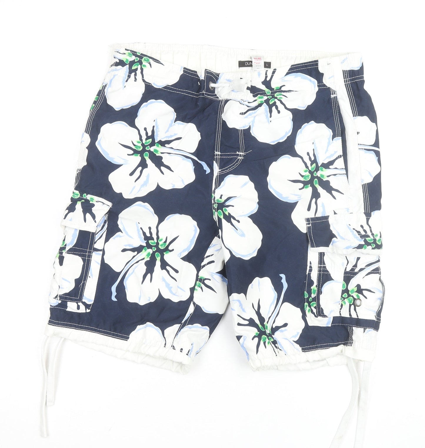 Dunnes Men Blue Floral Cargo Swim Shorts L 36in Polyester Beachwear