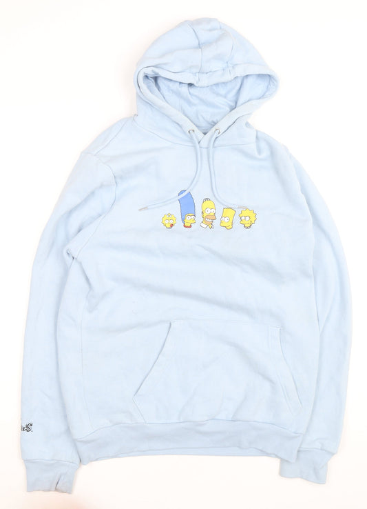 The Simpsons Mens Light Blue Hoodie L Pullover Graphic Print Cotton Blend