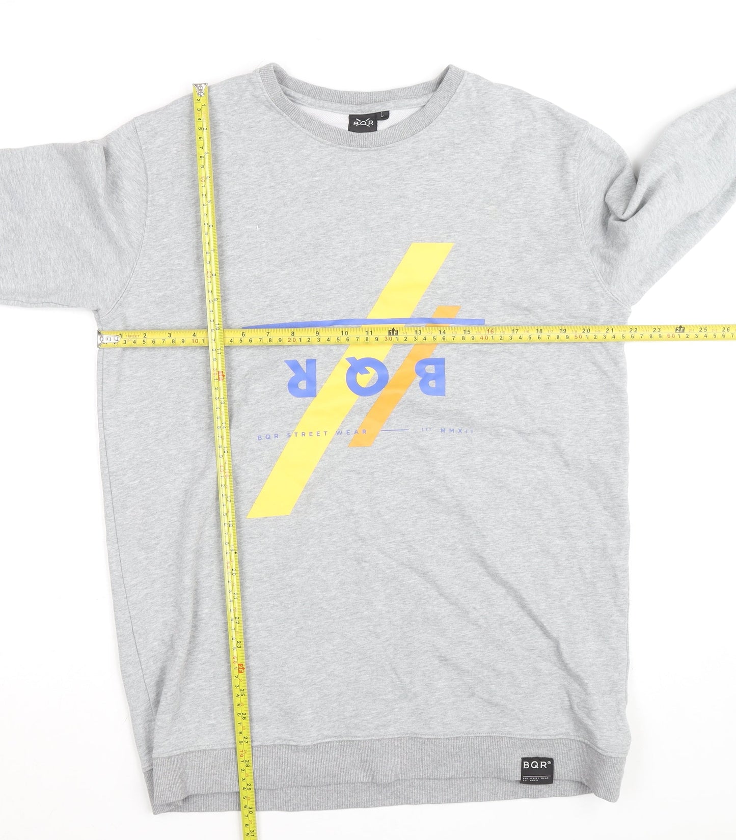 BQR Men's Grey Graphic Pullover Sweatshirt L Regular Fit