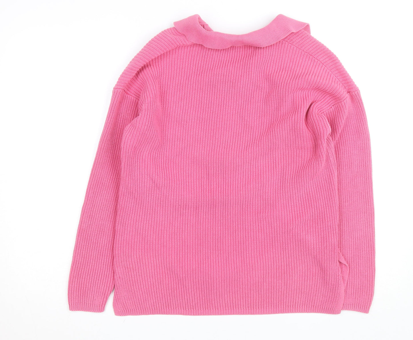 Marks and Spencer Women’s Pink Collared Ribbed Cotton Pullover Jumper M