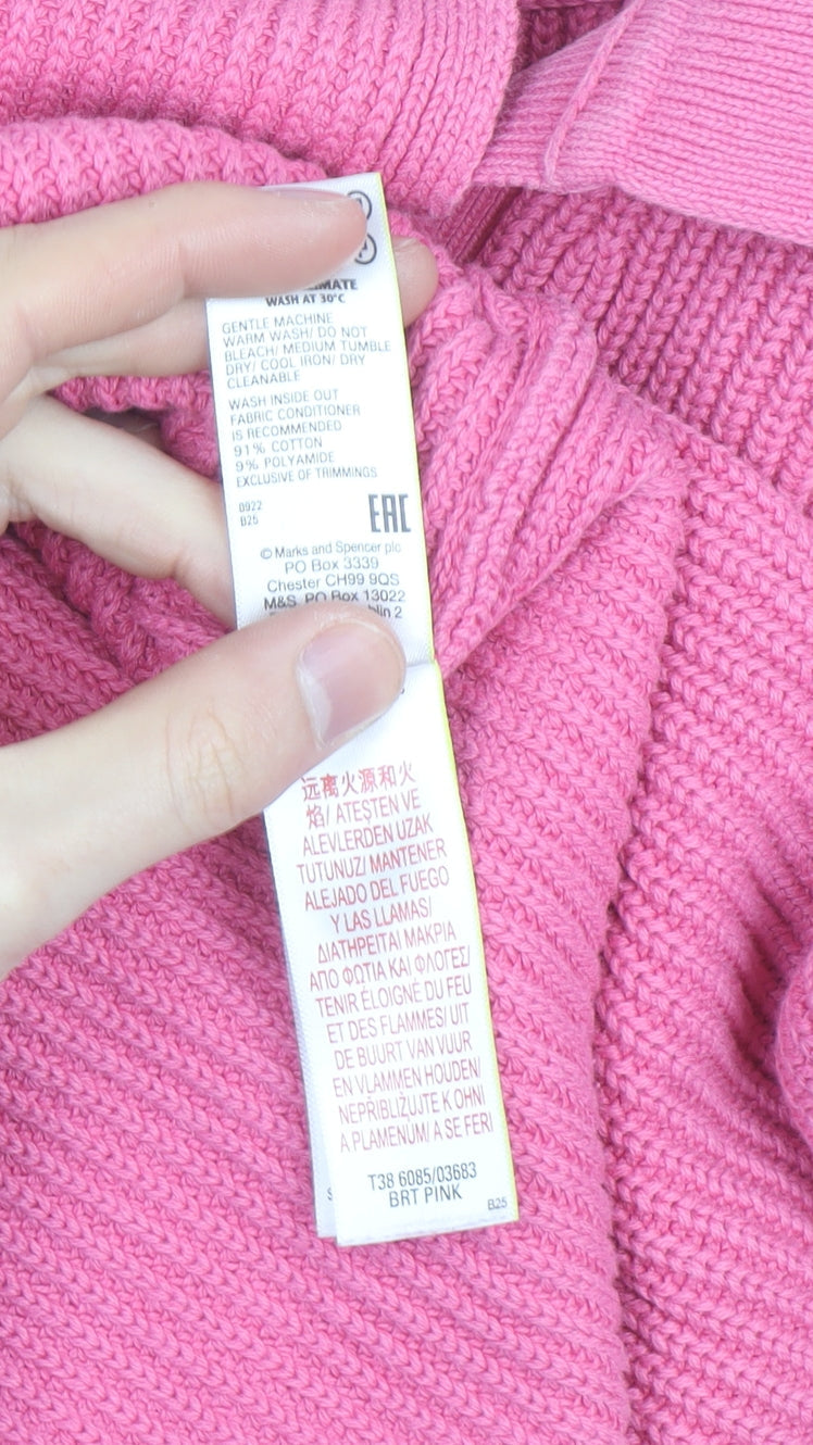 Marks and Spencer Women’s Pink Collared Ribbed Cotton Pullover Jumper M