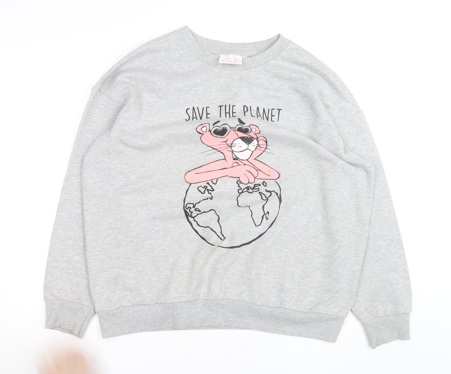 Pink Panther Women's Grey Pullover Sweatshirt Size L Save the Planet