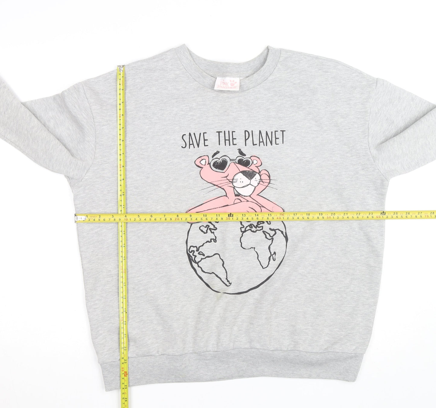 Pink Panther Women's Grey Pullover Sweatshirt Size L Save the Planet