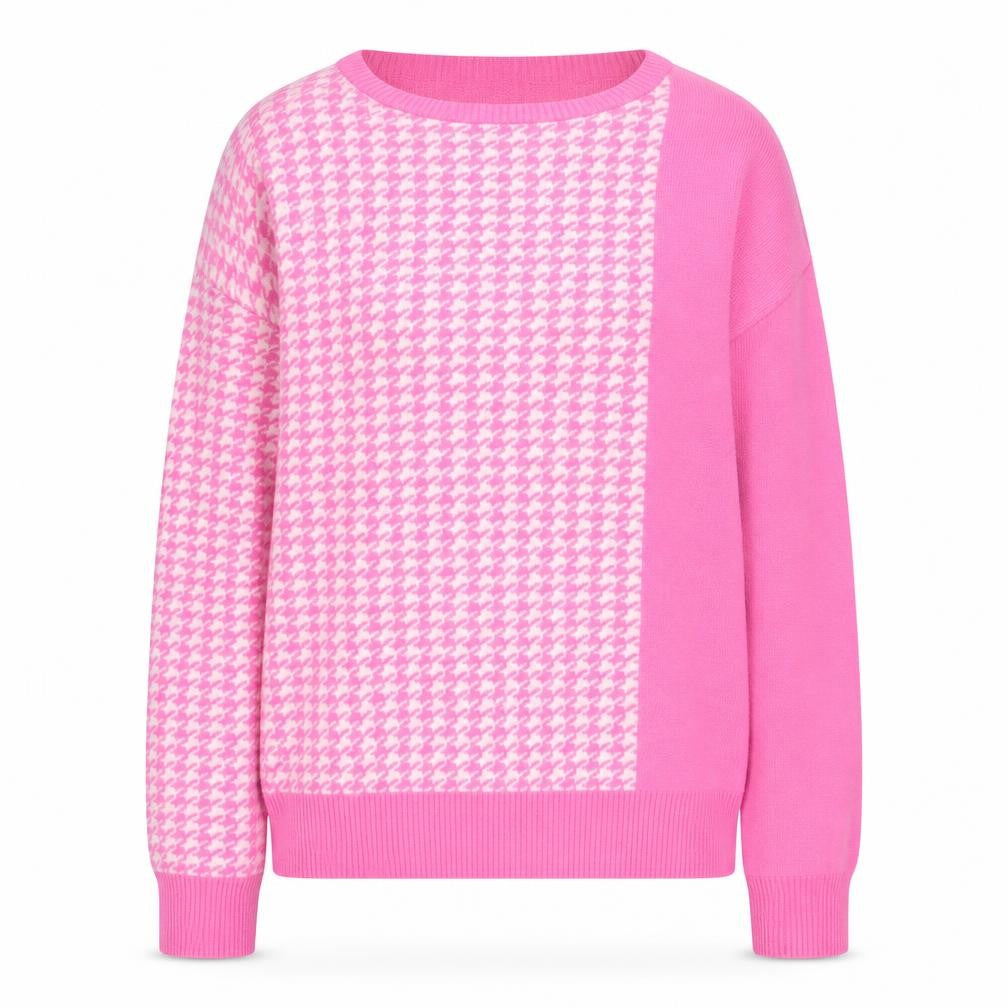 Kelly & Grace Women Pink Check Crew Neck Knit Jumper Size M