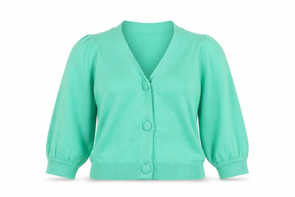 Vero Moda Women Green M Cardigan 3/4 Sleeve Button Front Knit