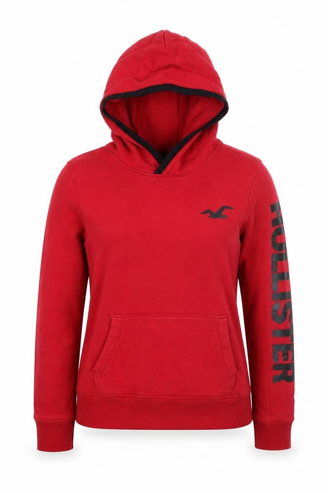 Hollister Women's Red Pullover Hoodie Medium Logo Print Casual