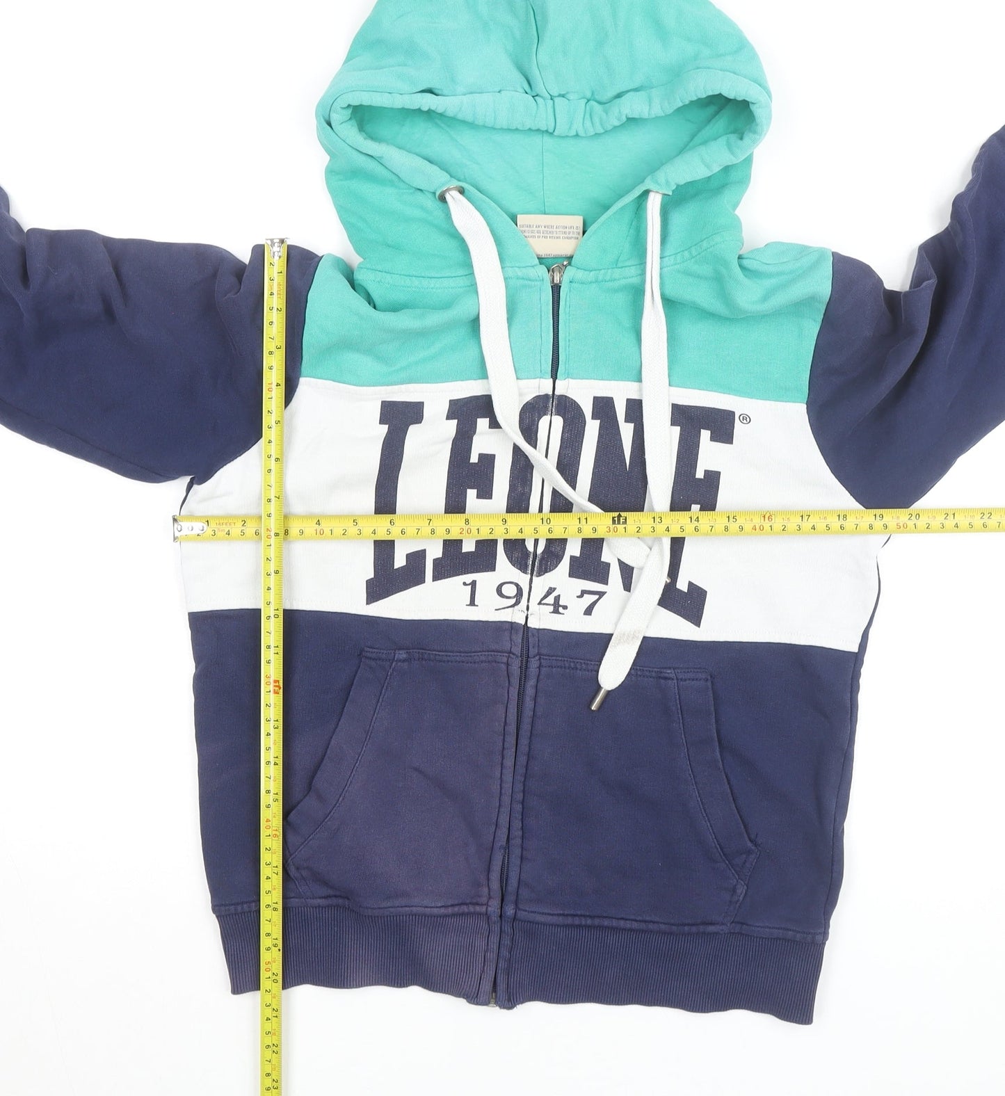 Leone 1947 Mens Blue XS Full Zip Hoodie Sports Logo Cotton