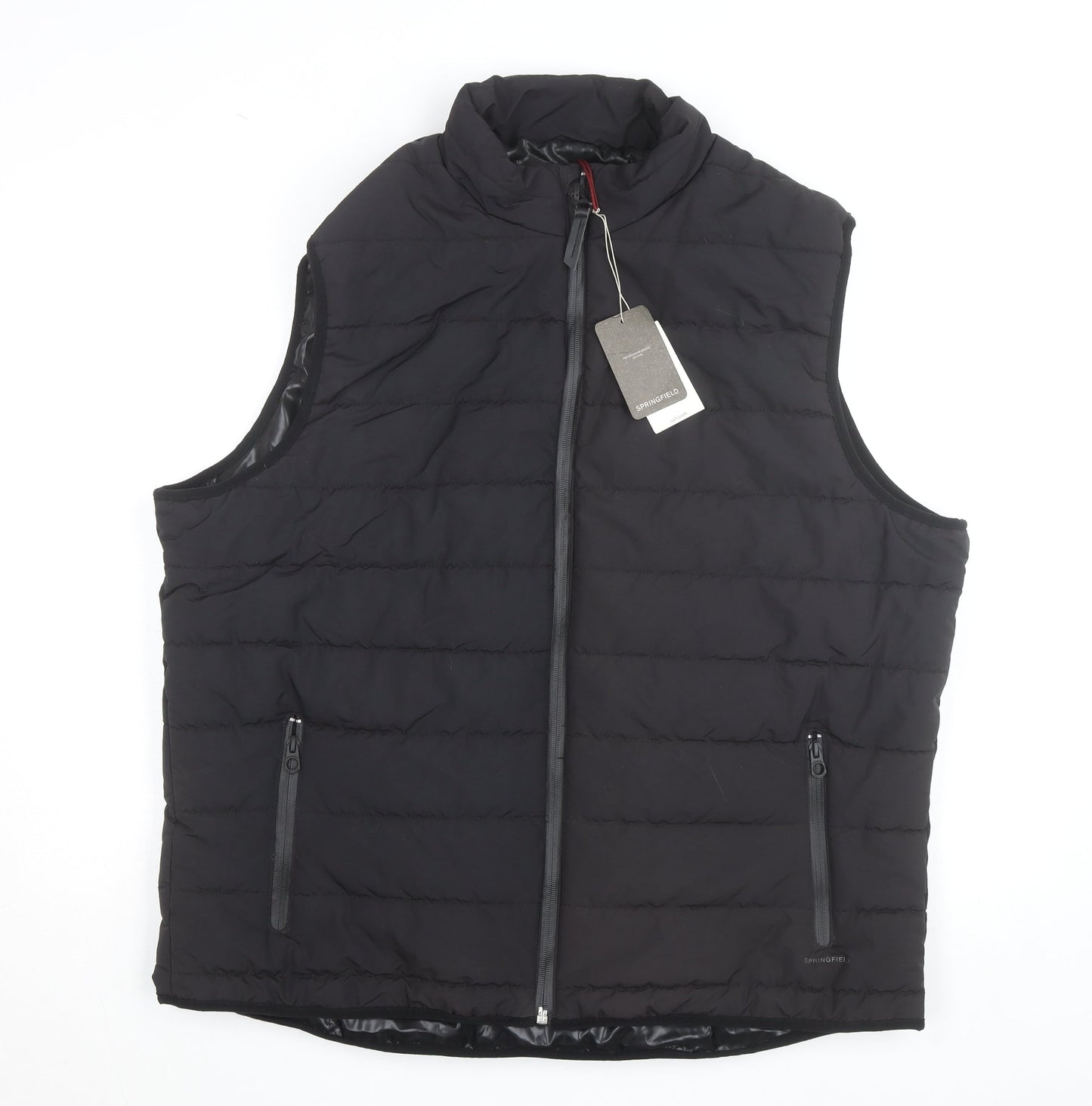 Springfield Men Black 2XL Puffer Gilet Waistcoat Polyester