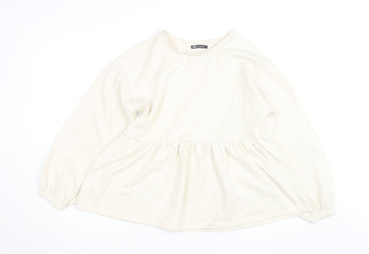 Zara Women Ivory Fleece Long Sleeve Pullover Jumper Size 12