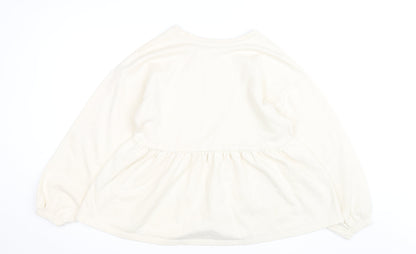 Zara Women Ivory Fleece Long Sleeve Pullover Jumper Size 12