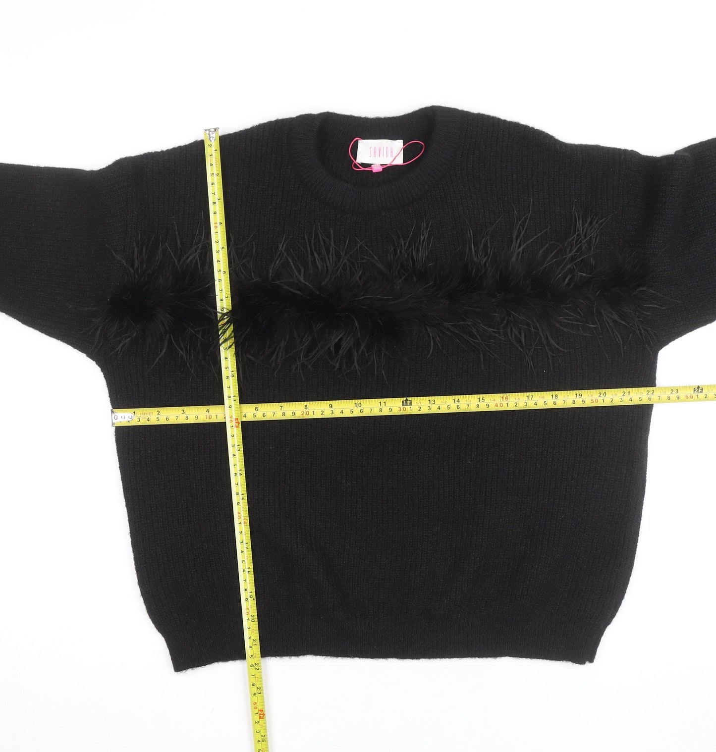 Savida Womens Black Feather Trim Pullover Jumper Size 14