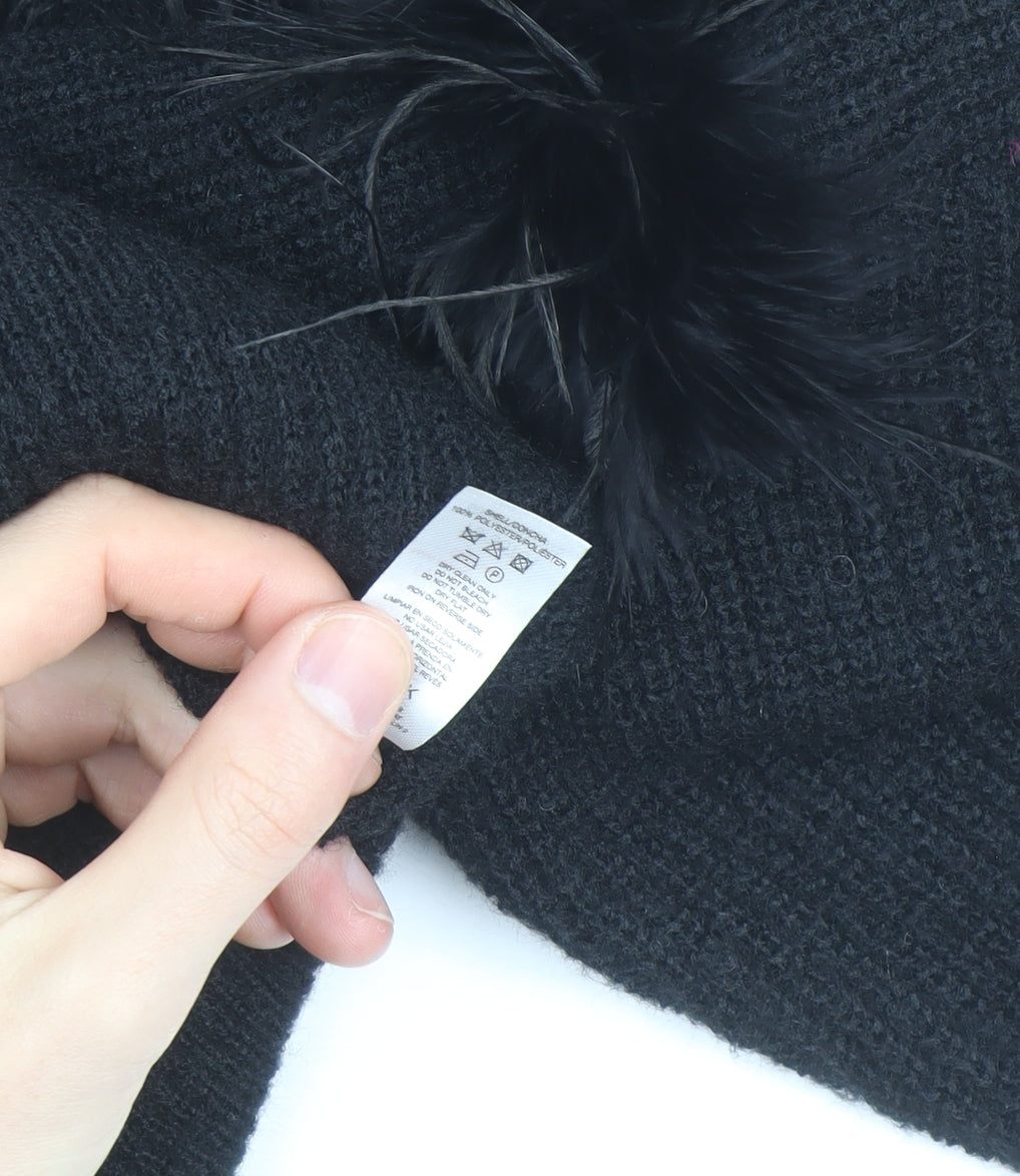 Savida Womens Black Feather Trim Pullover Jumper Size 14